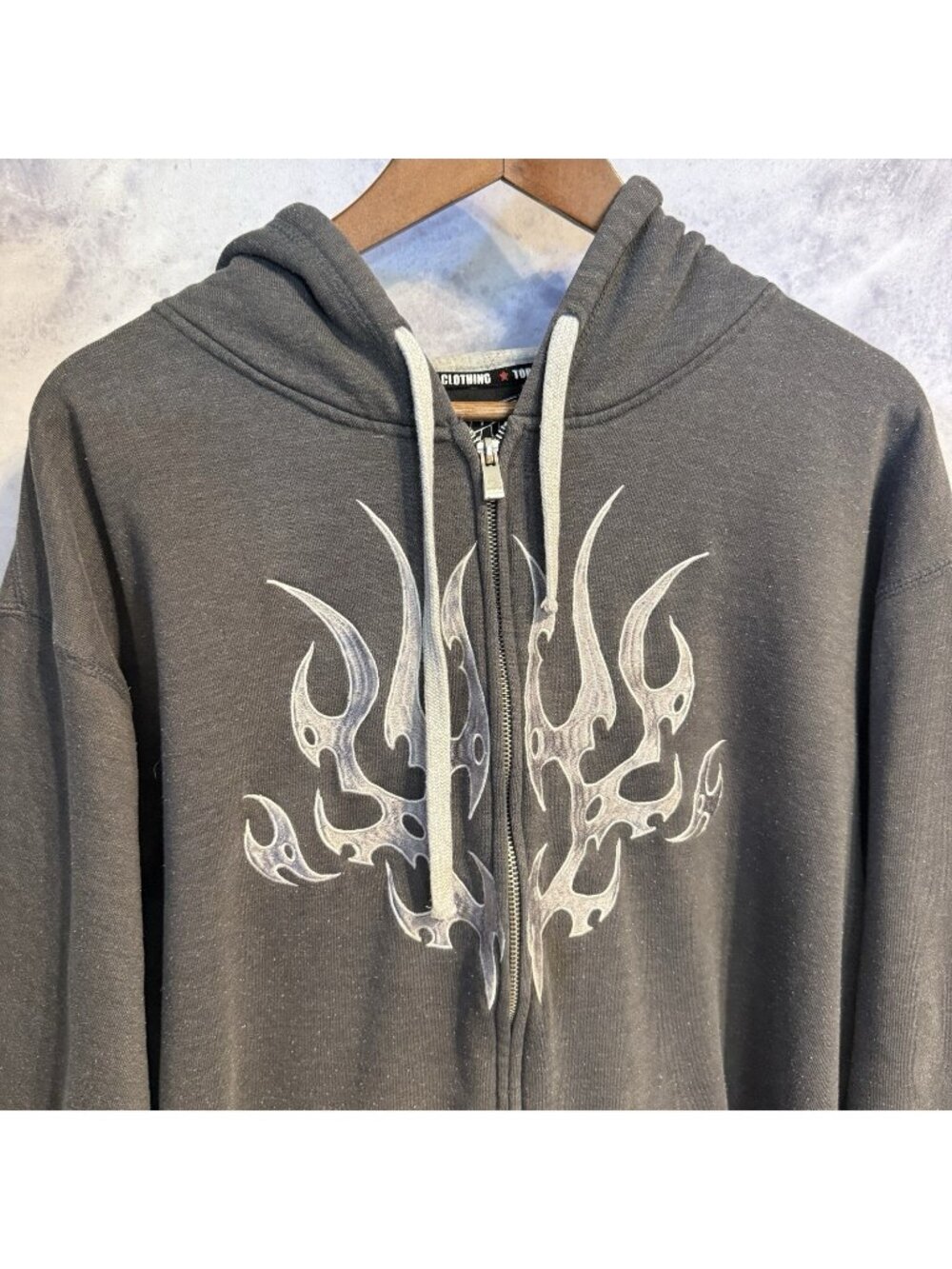 Vintage Top Heavy Hoodie Sweatshirt Mens XL Gray Tribal Embroidered Y2K Skate